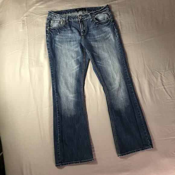 Love Nation Jeans Women's 12P Blue Denim Bootcut Pocket Flap Wings Western Rock - Picture 9 of 10